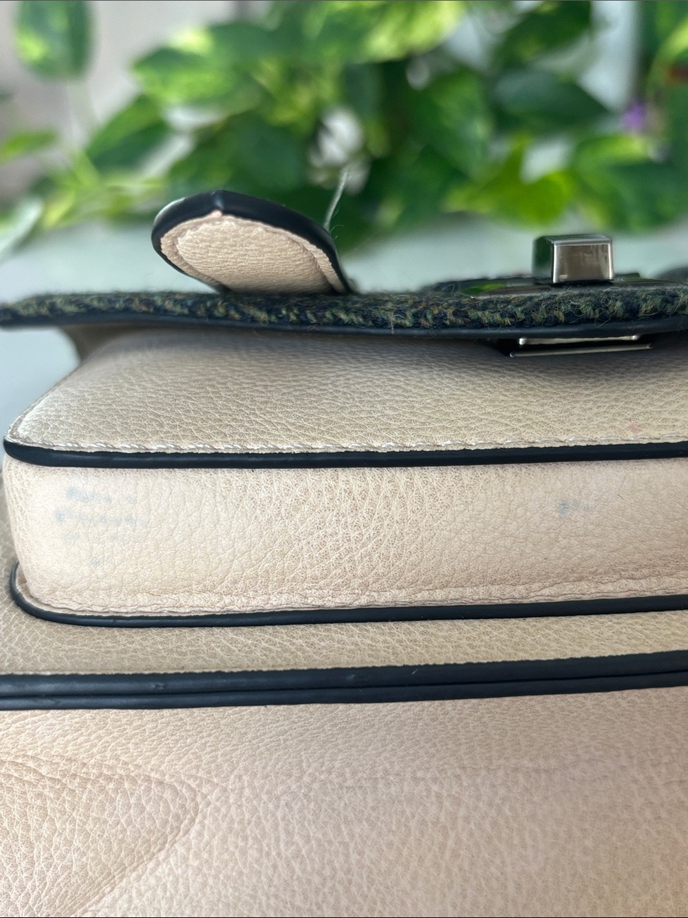 Harris Tweed Islander Olive Green And Ivory Herringbone Satchel Crossbody Bag - Picture 14 of 15